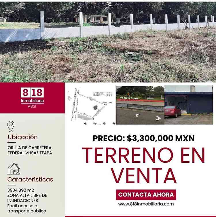 terreno en venta carretera federal villahermosa   teapa  centro tabasco pNW89Vl